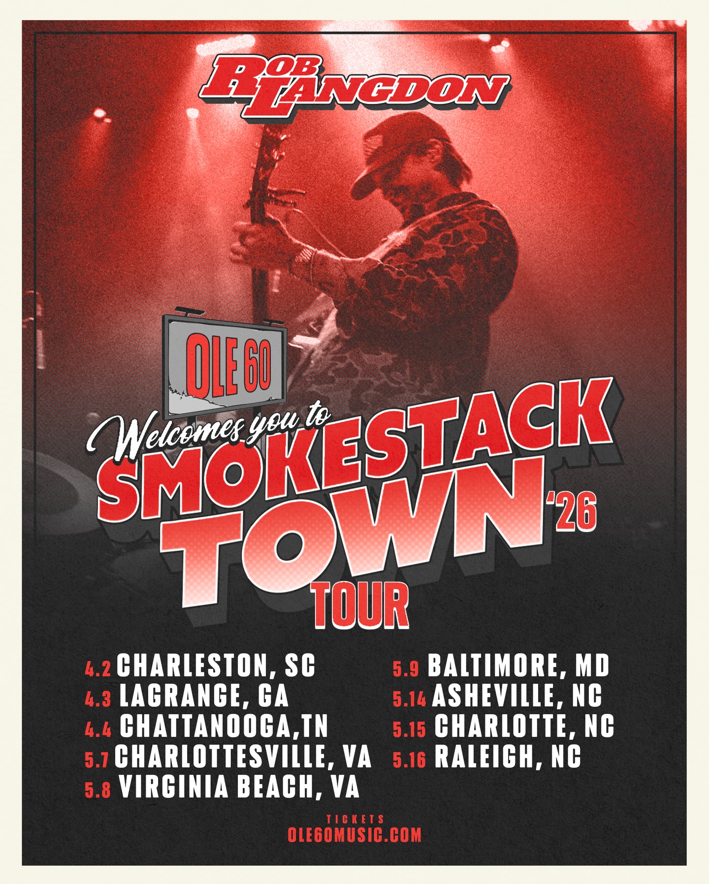 Rob Langdon Smokestack Town Tour Poster 2026